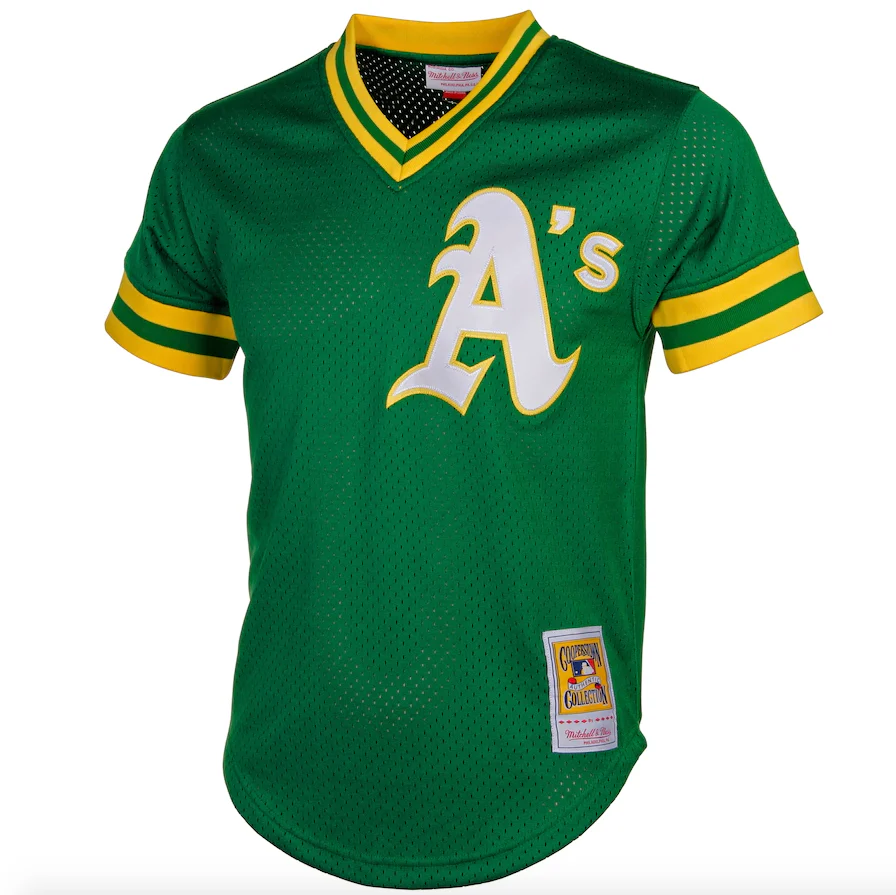 Men's Oakland Athletics Reggie Jackson Mitchell & Ness Green Cooperstown 1987 Mesh Batting Practice Jersey