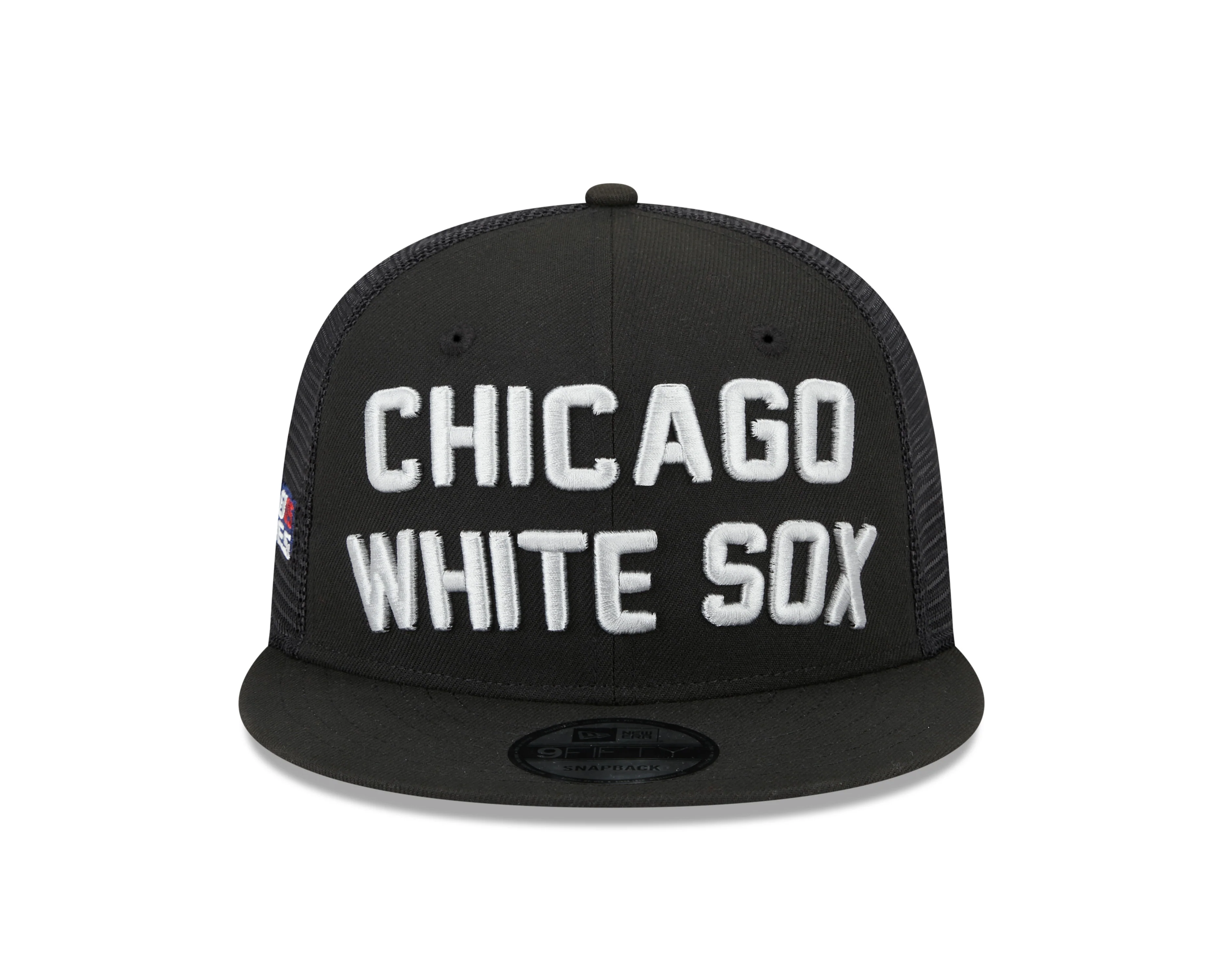 Chicago White Sox New Era Black Stacked 9FIFTY Mesh Trucker Snapback Hat