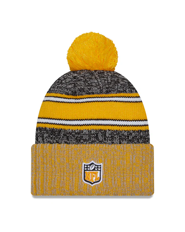 Men's Pittsburgh Steelers New Era Black/Yellow 2023 Sideline Cuffed Knit Hat With Pom