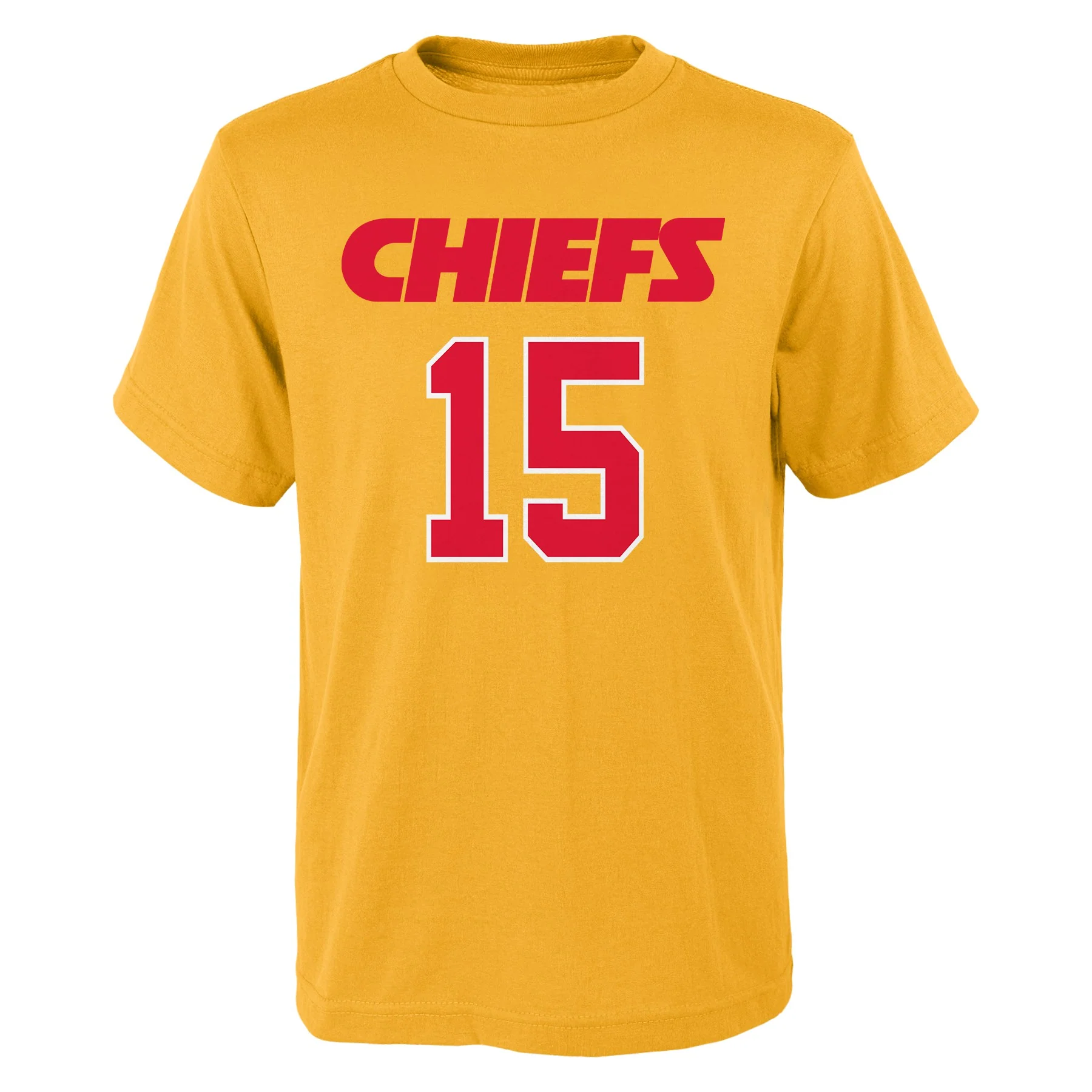 Youth Kansas City Chiefs Patrick Mahomes Gold Mainliner Player Name & Number T-Shirt