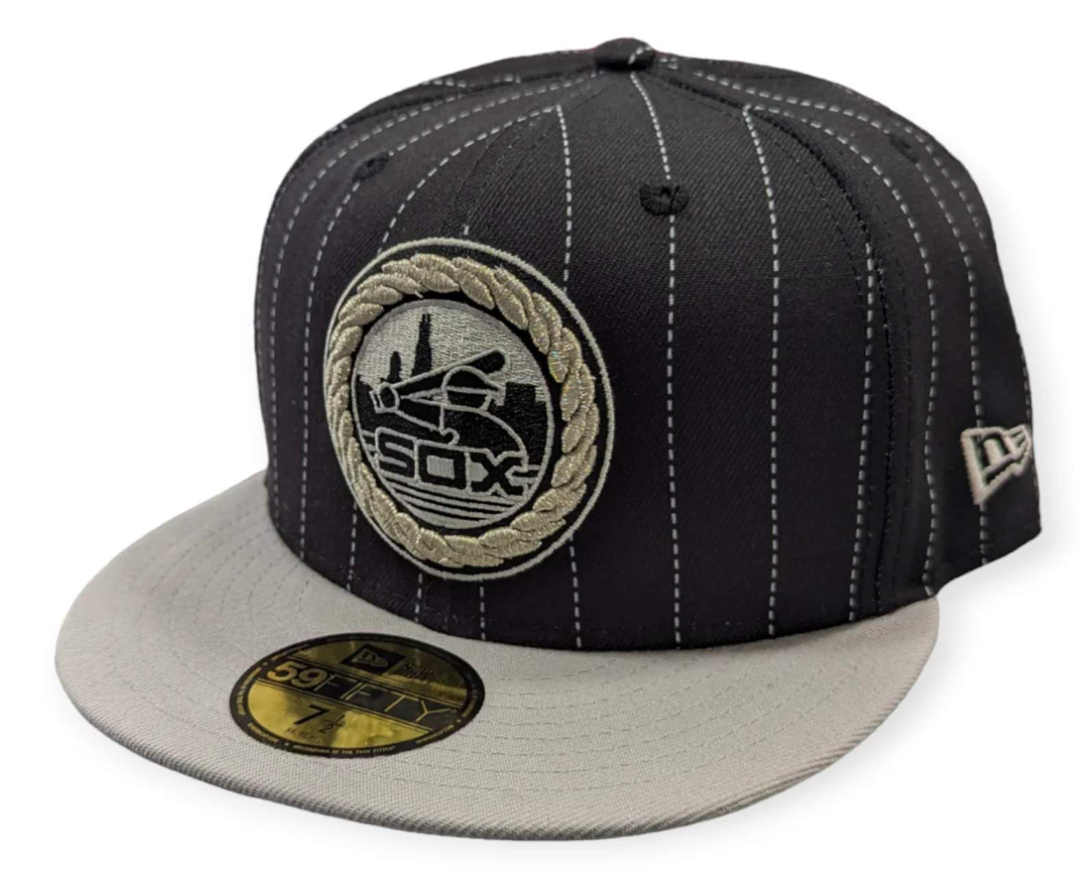 Chicago White Sox 2 Tone Pinstripe Black/Gray Silver Rope 59FIFTY Fitted Hat