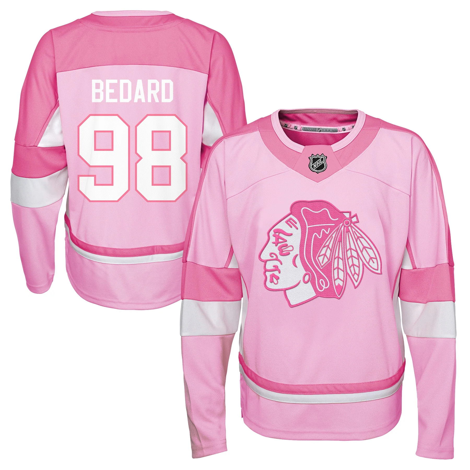 Child Connor Bedard Chicago Blackhawks Girls Pink Fashion Child Jersey