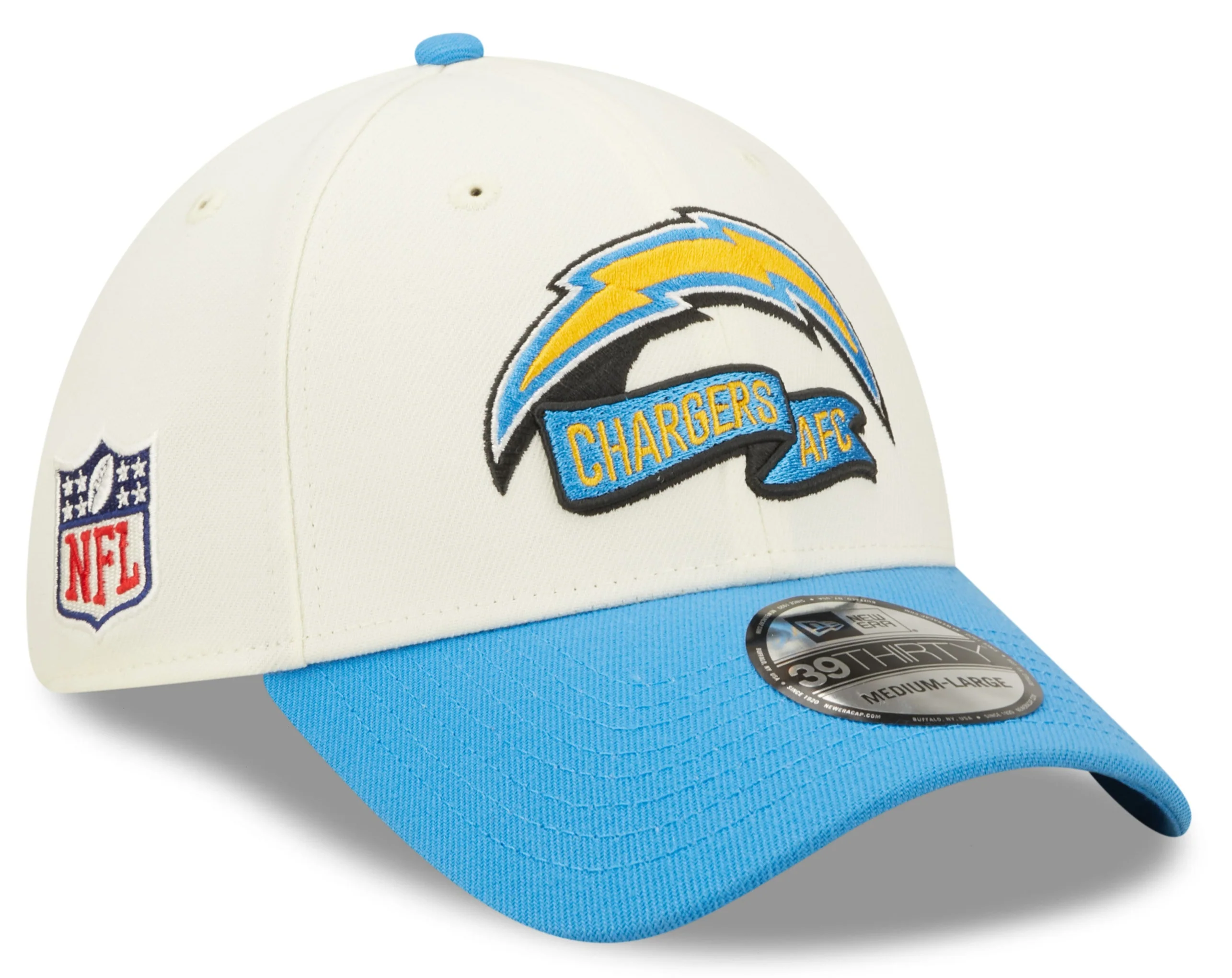 Men's Los Angeles Chargers New Era Cream/Blue 2022 Sideline 39THIRTY Flex Hat