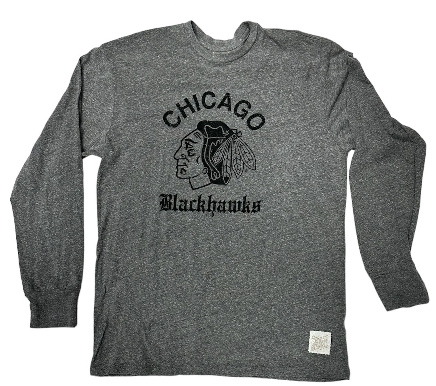 Men's Chicago Blackhawks Old English Gray Long Sleeve Tee