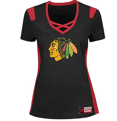 Women's Chicago Blackhawks Draft Me Short Sleeve Criss-Cross Deep V-Neck Tee