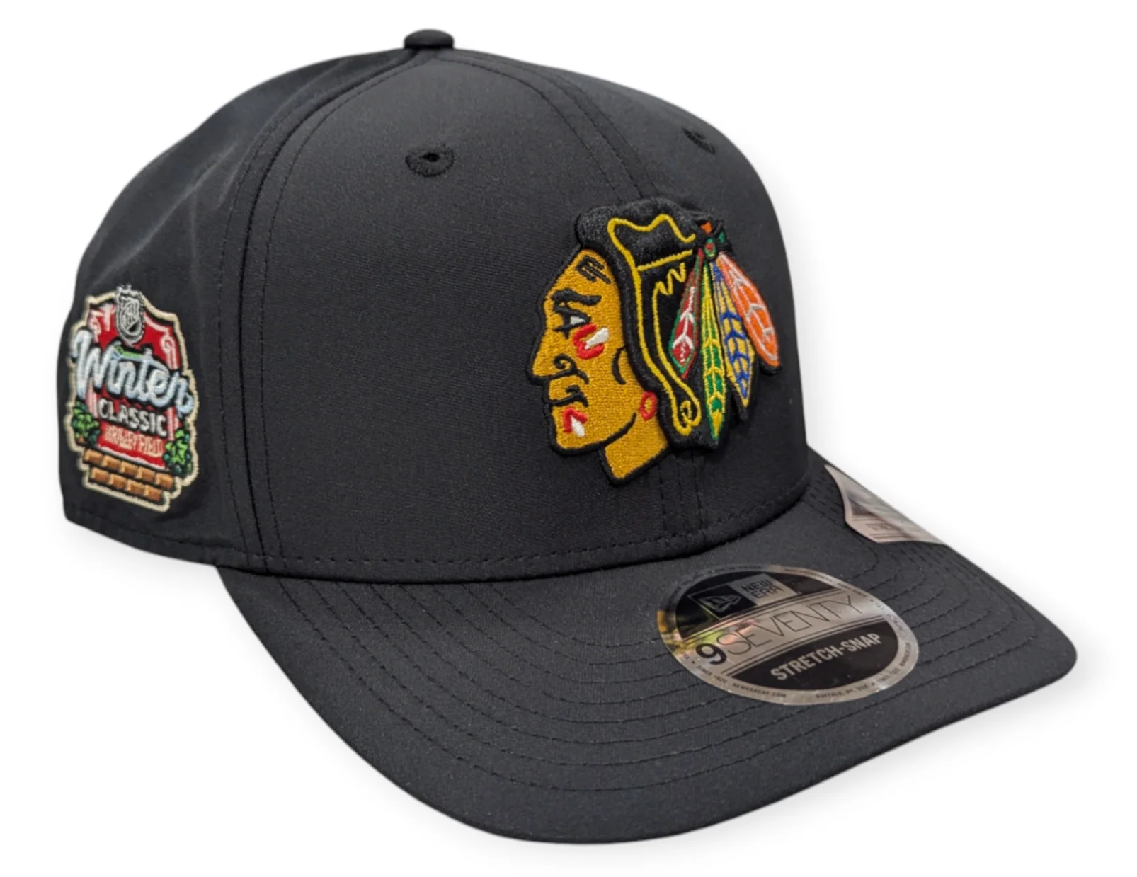 Men's Chicago Blackhawks New Era Black 2025 Winter Classic Performance 9SEVENTY Trucker Hat