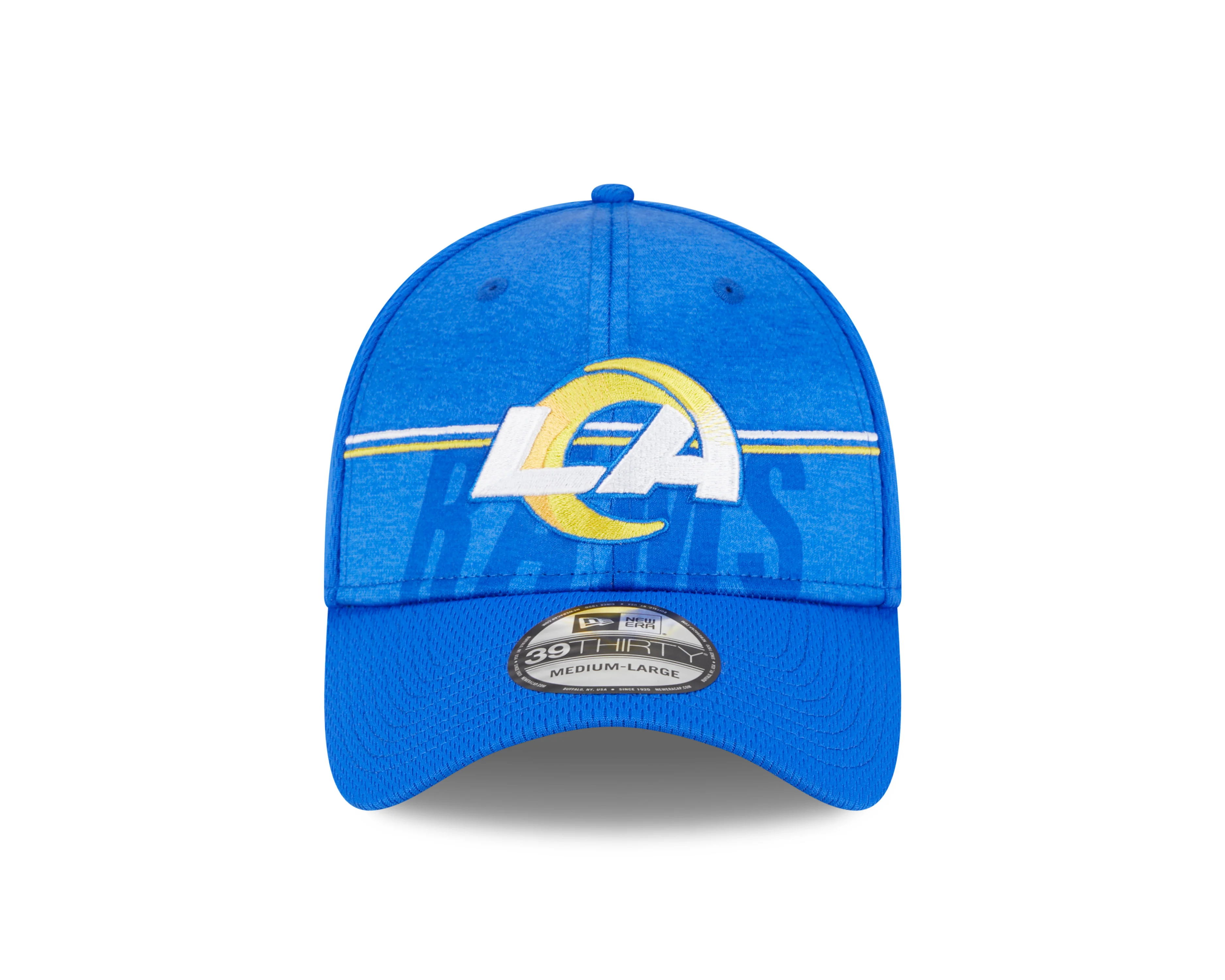 Men's Los Angeles Rams New Era NFL 2023 Training Camp Blue Primary Logo 39THIRTY Flex Fit Hat