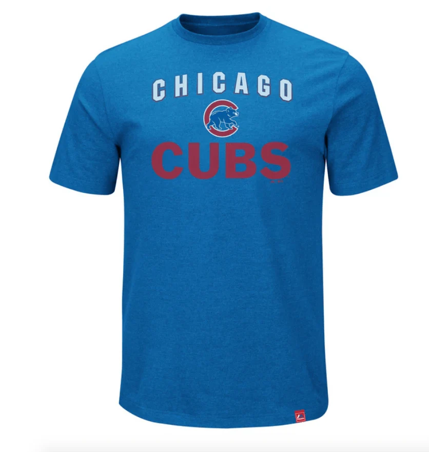 Men's Majestic Chicago Cubs Stoked On Game Win Blue T-Shirt