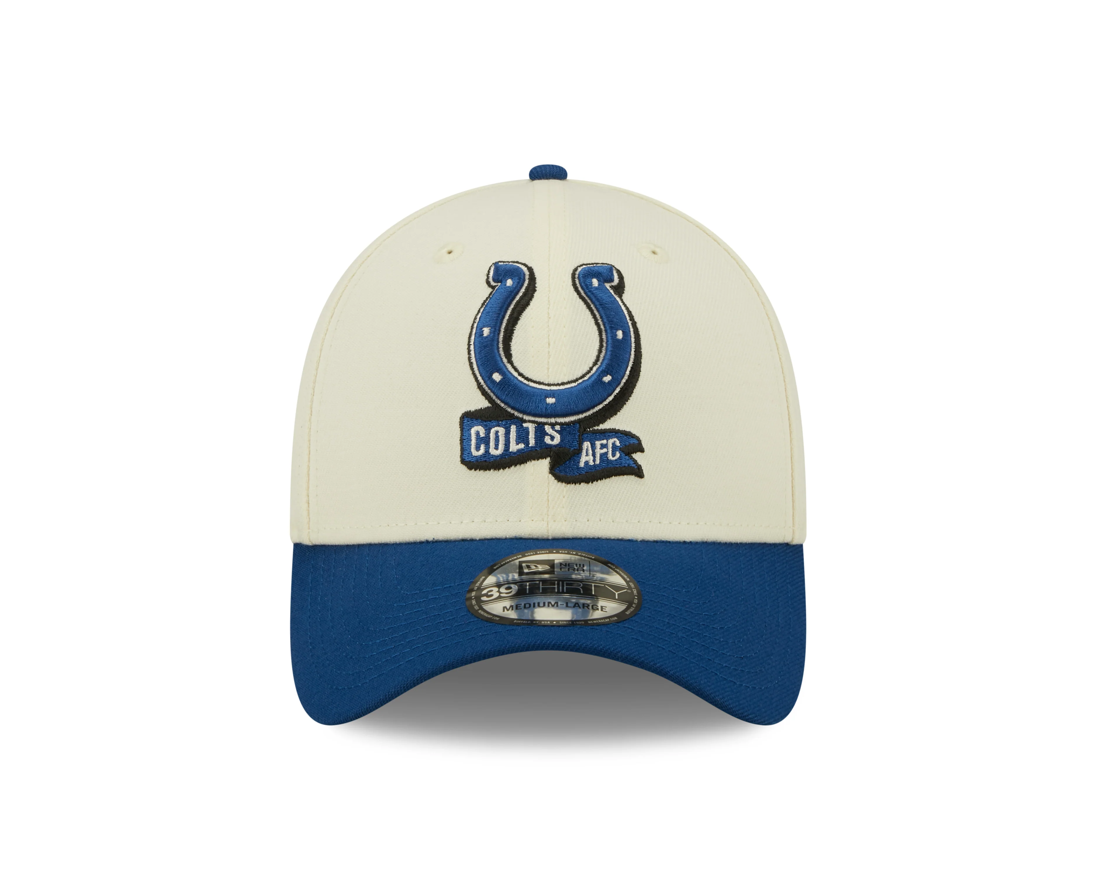 Men's Indianapolis Colts New Era Cream/Royal 2022 Sideline 39THIRTY Flex Hat