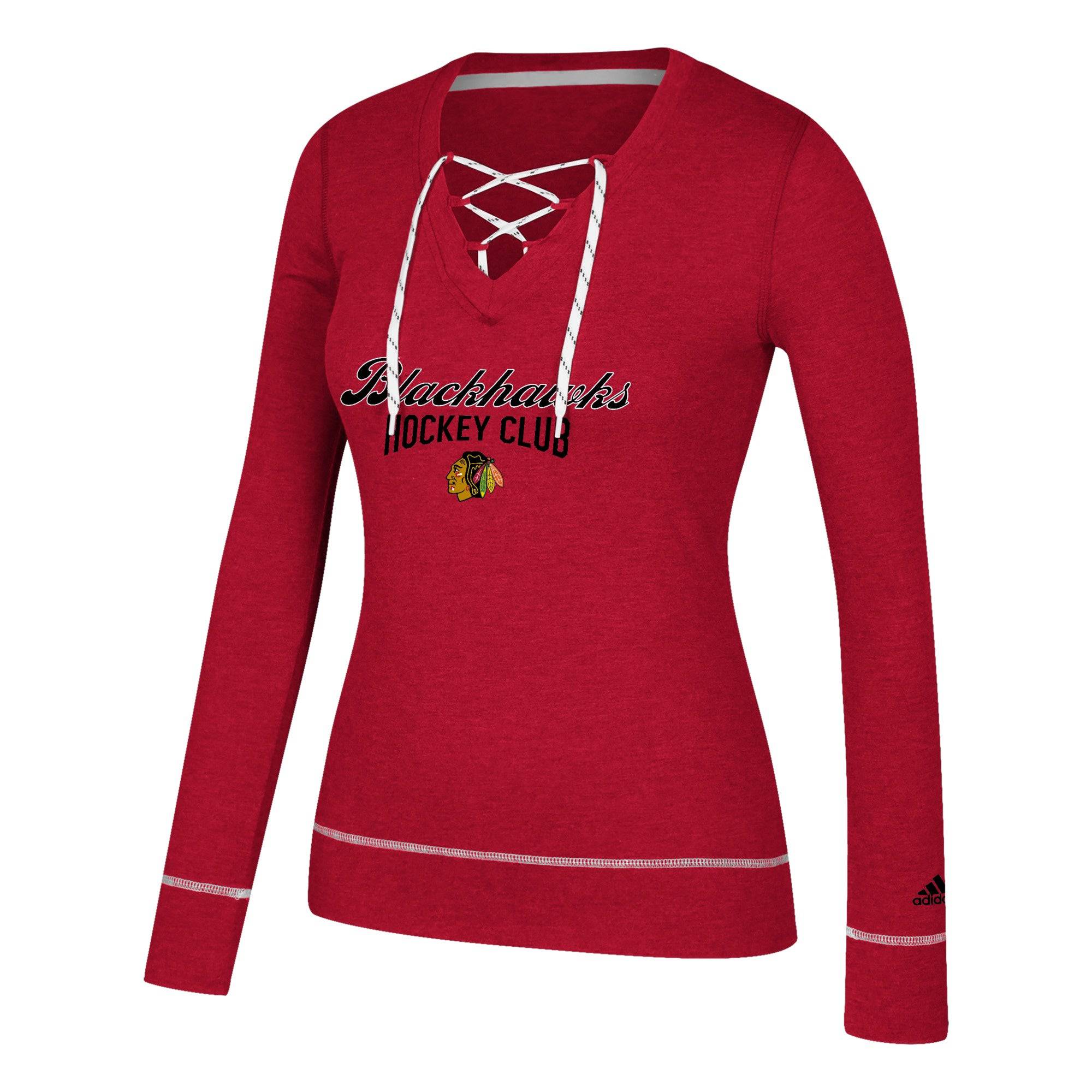 Womens Adidas Chicago Blackhawks NHL Skate Through Lace Long Sleeve Top