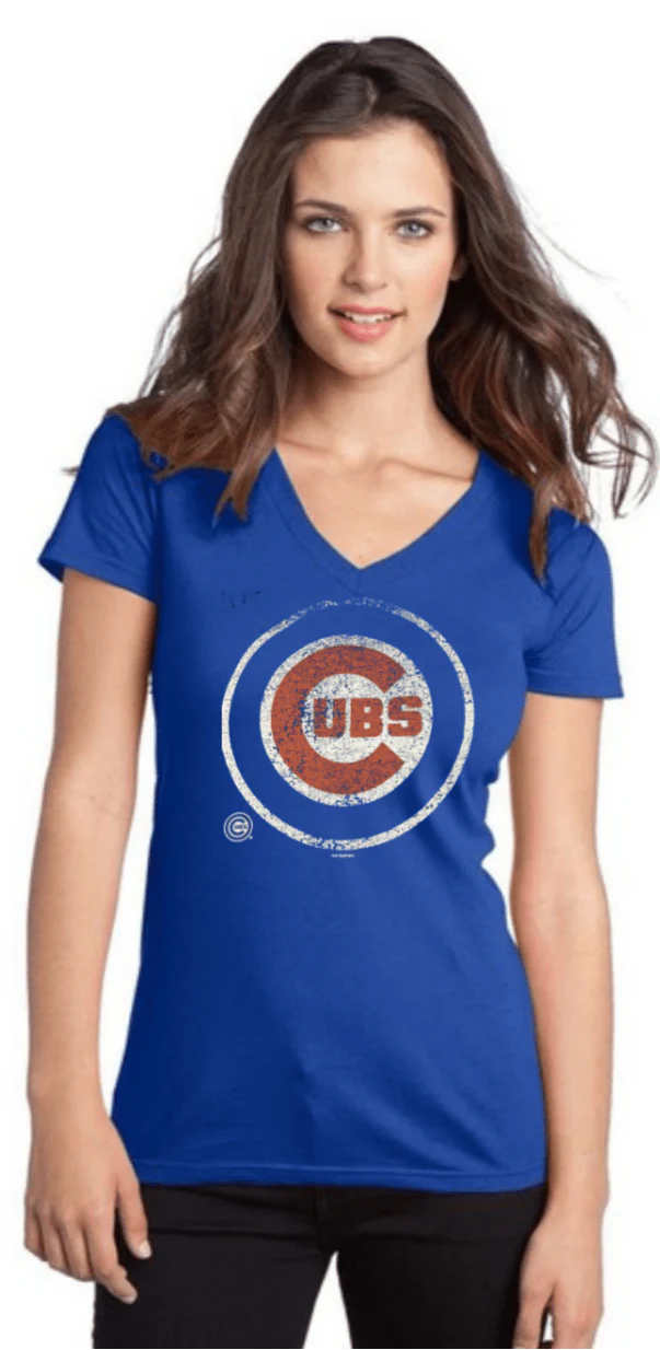 Womens Chicago Cubs Bullseye V-Neck Tee