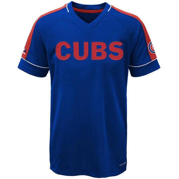 Men's Chicago Cubs Majestic Royal Lead Hitter Synthetic Cool Base V-Neck T-Shirt