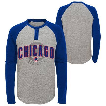 Youth Chicago Cubs MLB American Athletic Raglan Long Sleeve Henley Tee