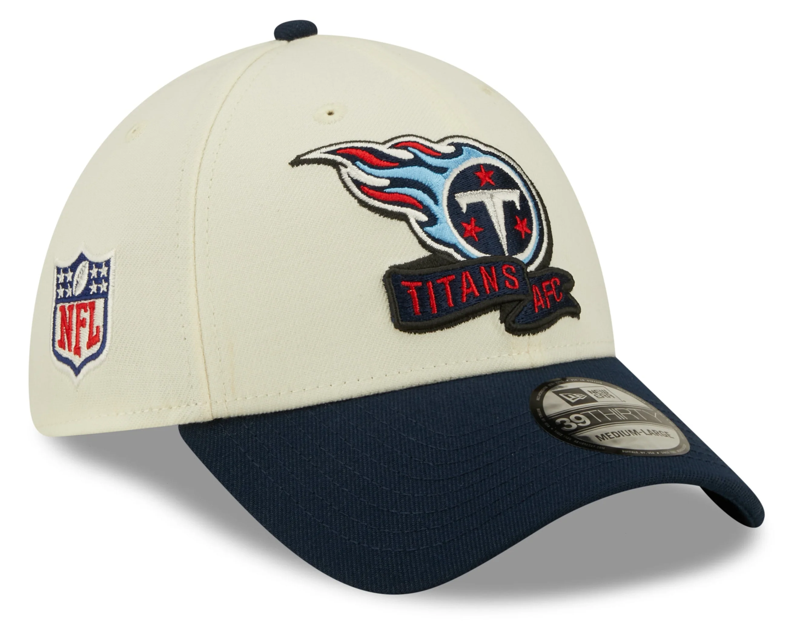 Men's Tennessee Titans New Era Cream/Navy 2022 Sideline 39THIRTY Flex Hat