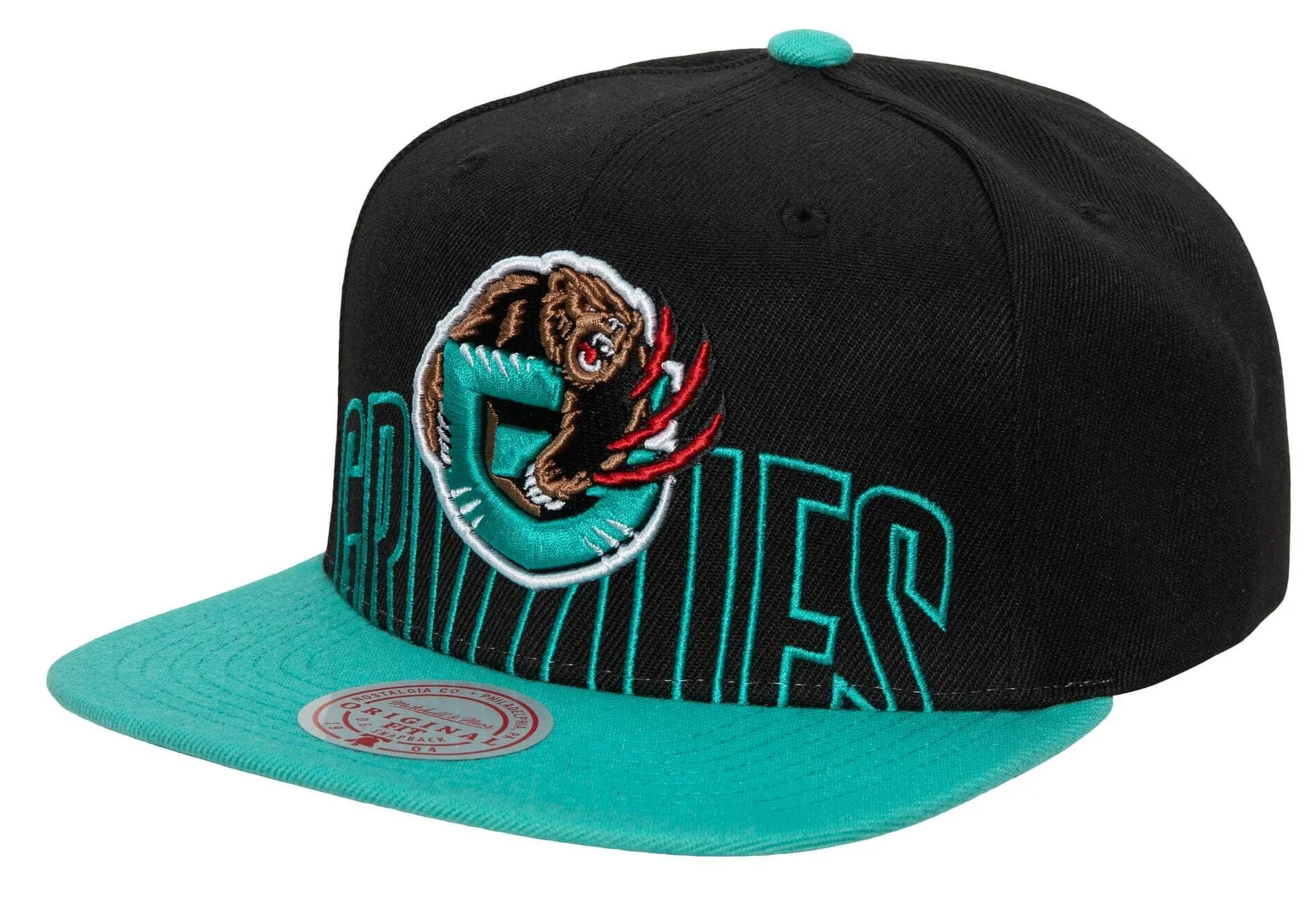Men's Vancouver Grizzlies Mitchell & Ness 2 Tone Black and Teal Low Big Face Hardwood Classics Snapback Hat