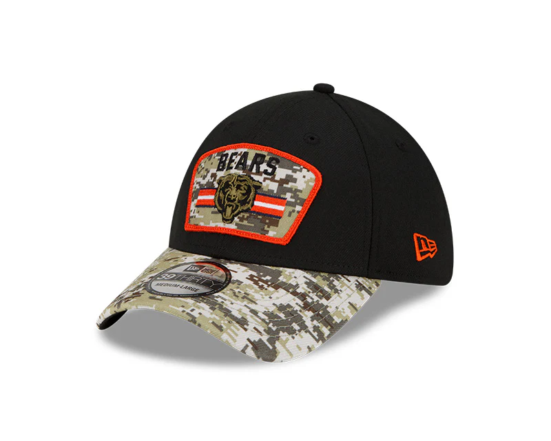 Men's Chicago Bears New Era Black 2021 Salute to Service Historic Logo 39THIRTY Flex Hat