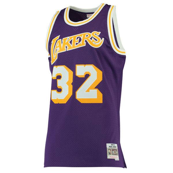 Men's Los Angeles Lakers Magic Johnson Mitchell & Ness Purple 1984-85 Hardwood Classics Swingman Jersey