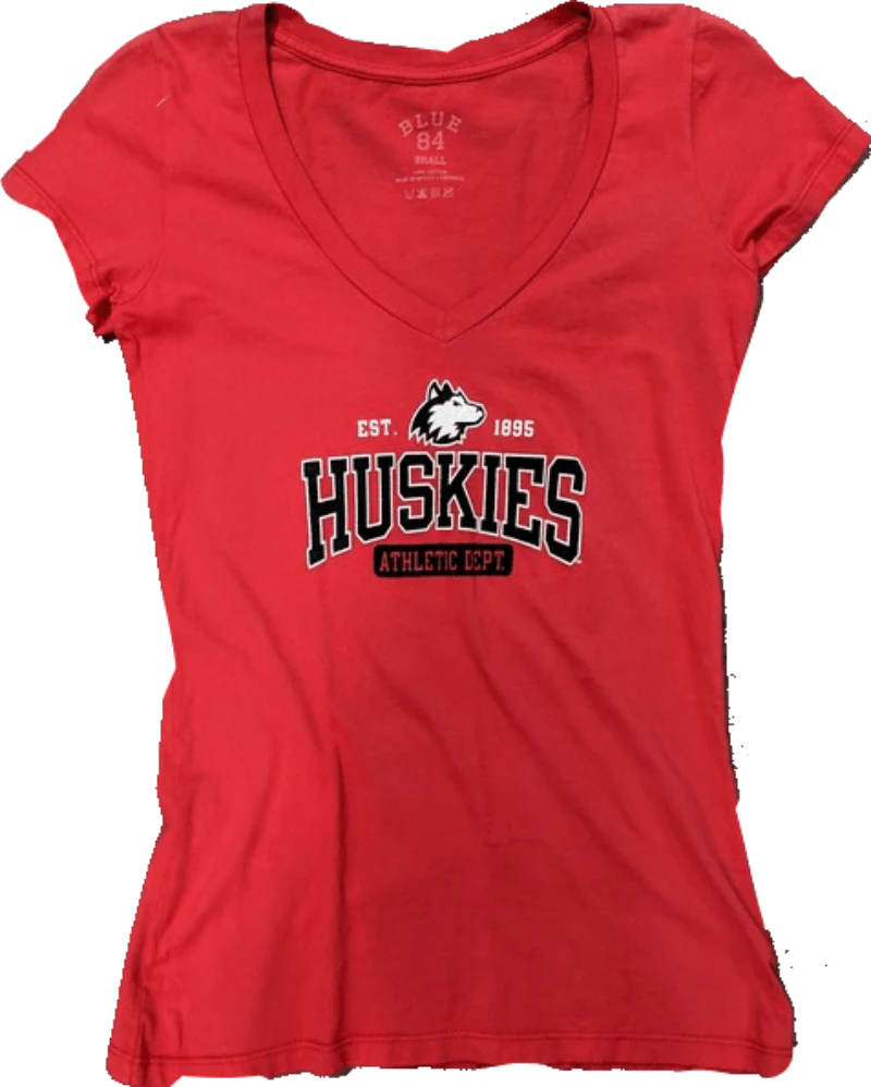 Womens NCAA Northern Illinois Huskies Red Athletic Department V-Neck Tee