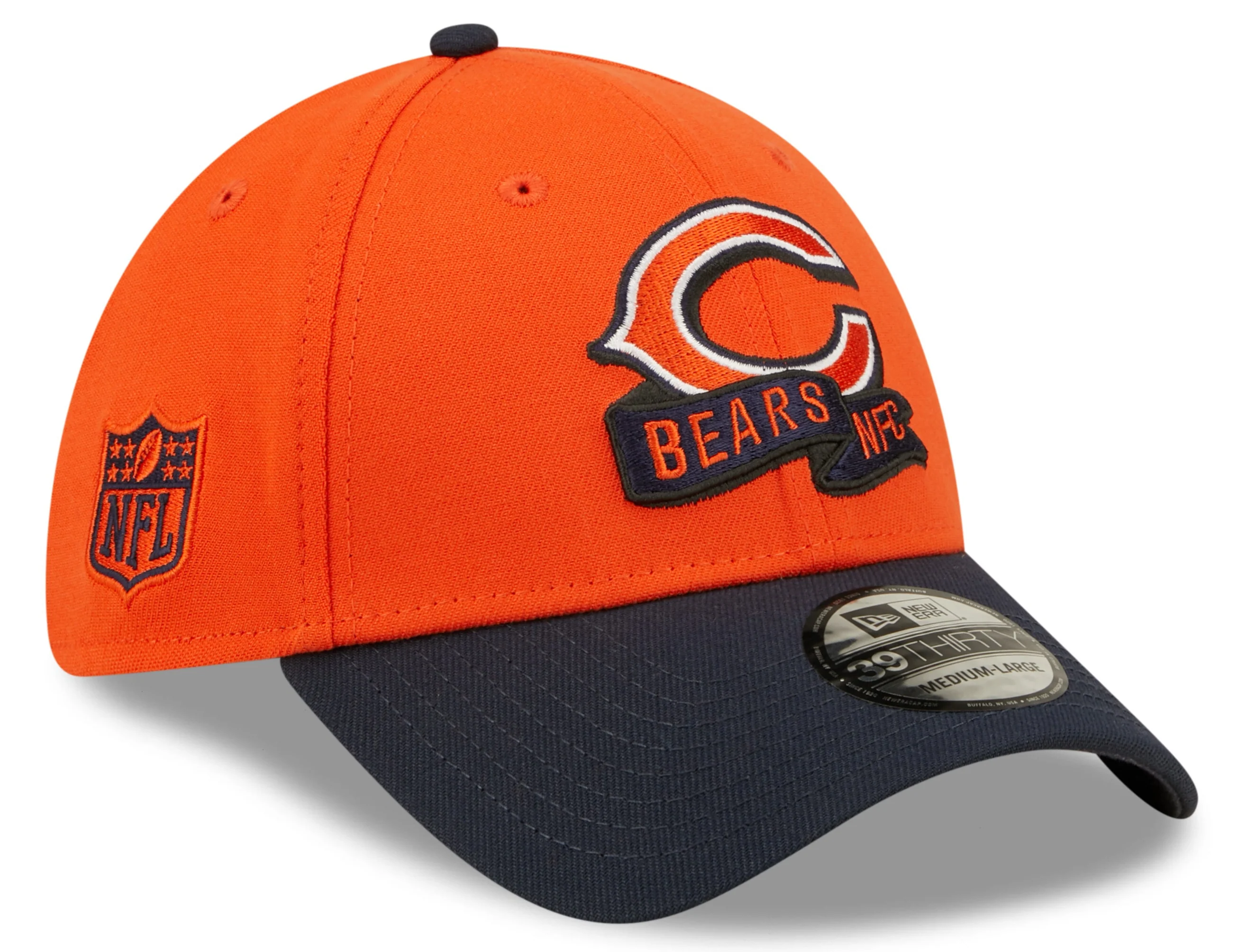 Men's Chicago Bears Primary Logo New Era Orange/Navy 2022 Sideline 39THIRTY Flex Hat