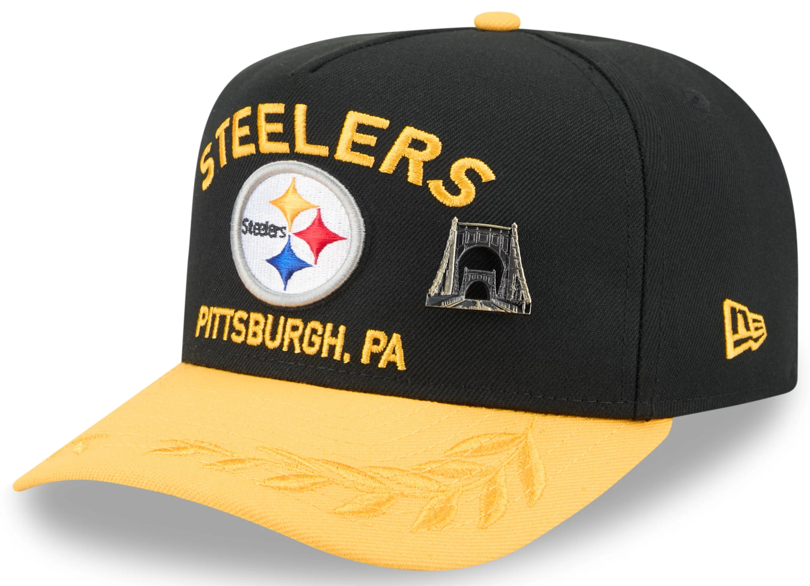 Men's Pittsburgh Steelers New Era Black 2025 On Stage NFL Draft A-Frame 59FIFTY Fitted Hat