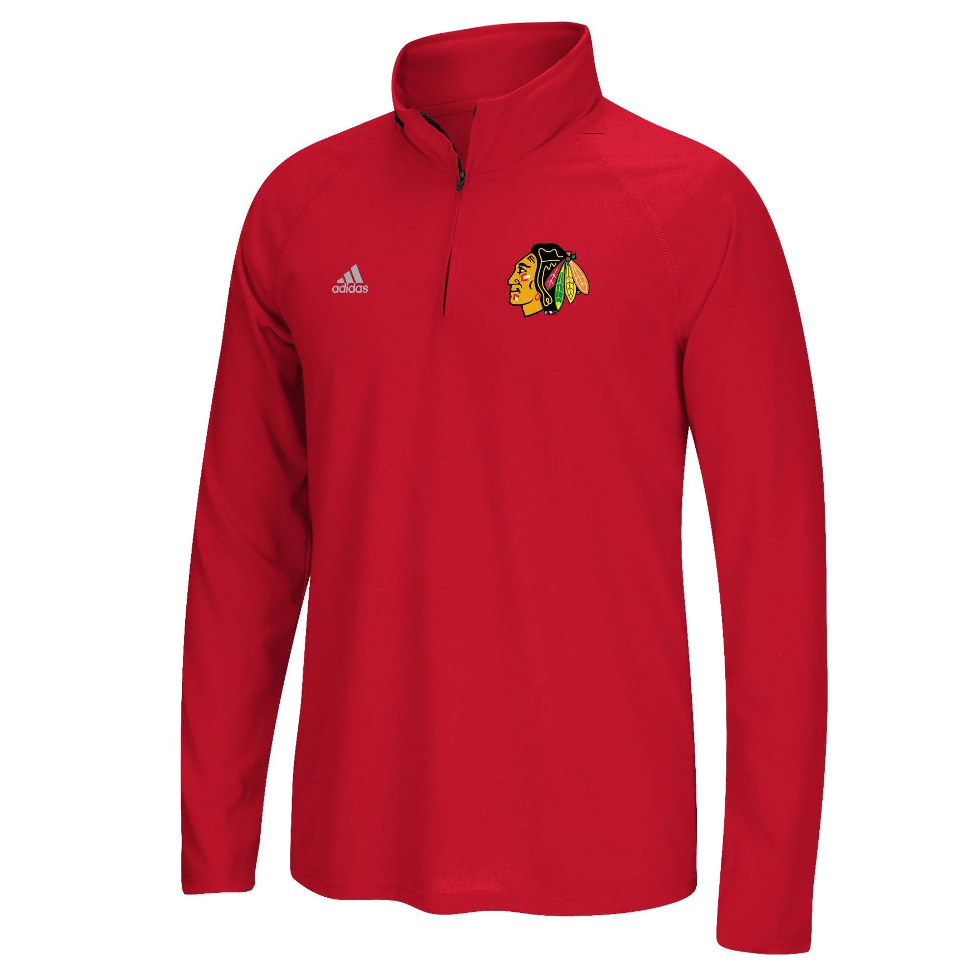 Mens Chicago Blackhawks  Red Long Sleeve 1/4 Zip Ultimate Tee By Adidas