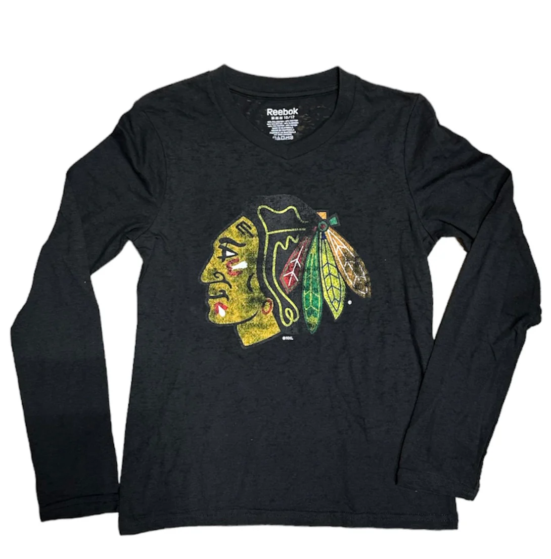 Youth Girls Chicago Blackhawks Distressed Logo L/S Tee By Reebok