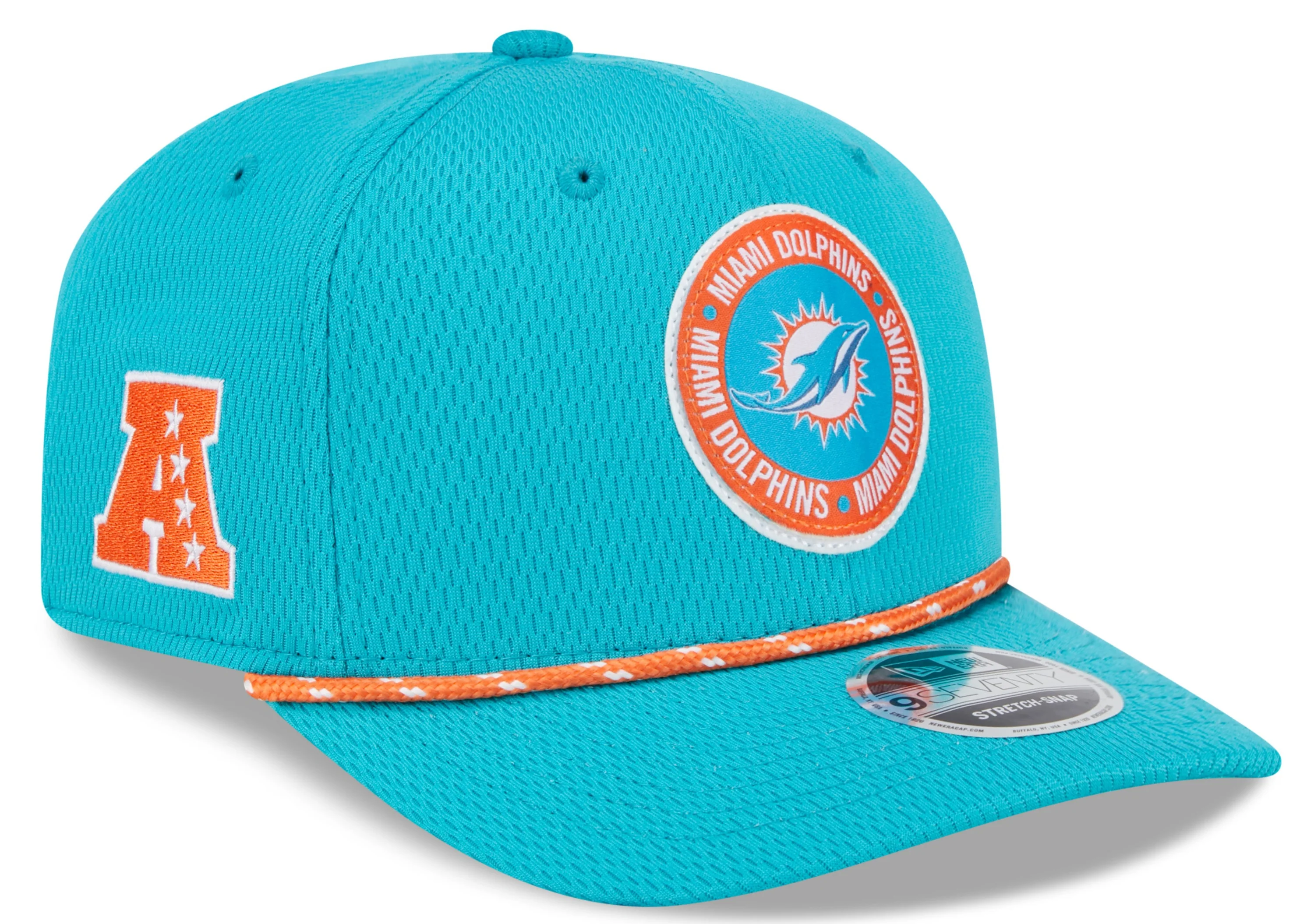 Men's Miami Dolphins New Era 2024 Sideline Aqua 9SEVENTY Adjustable Hat
