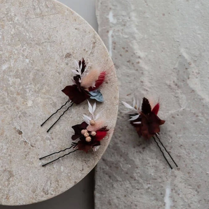 Haarnadel Trockenblumen Eukalyptus rosa rot