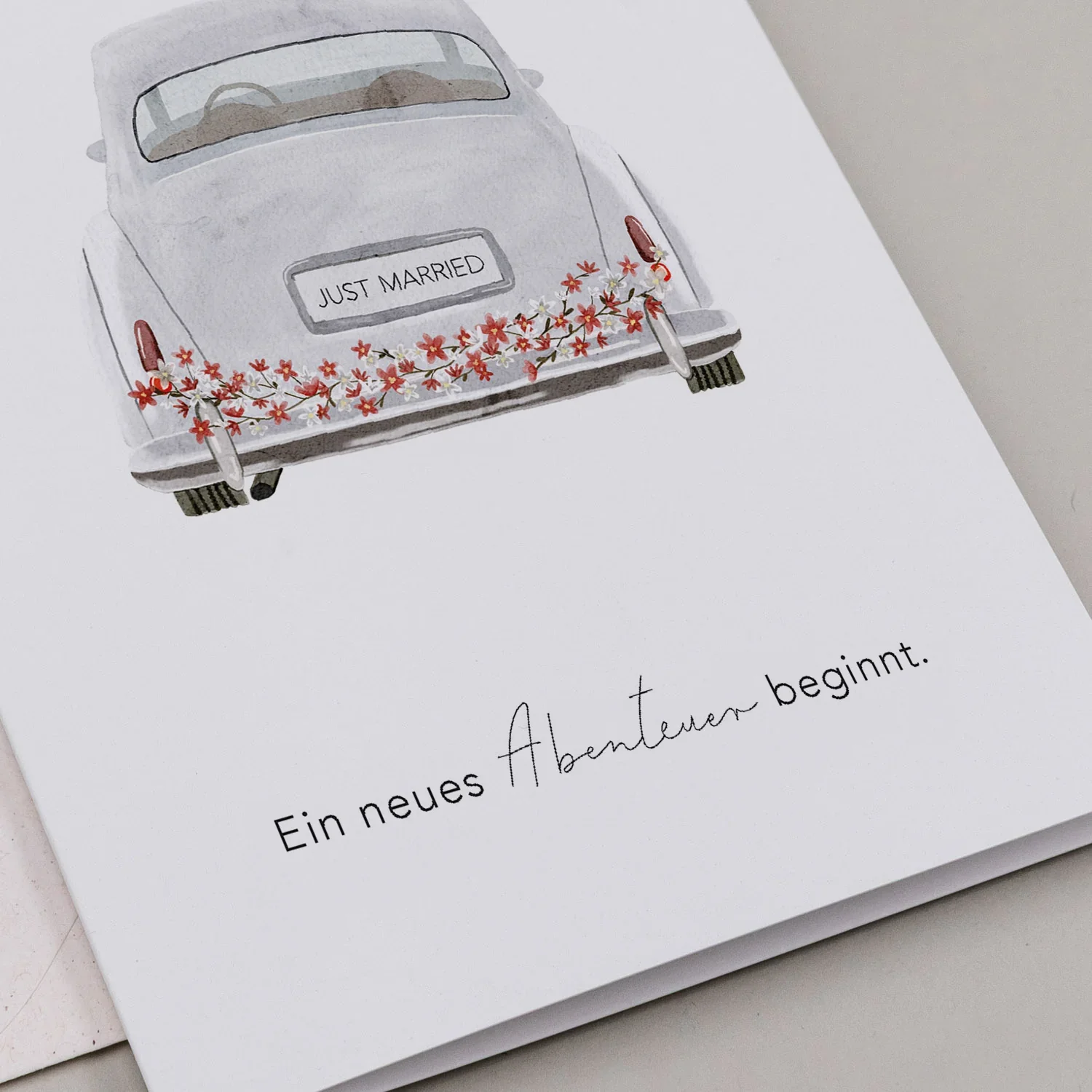 Eulenschnitt Klappkarte - Hochzeitsauto