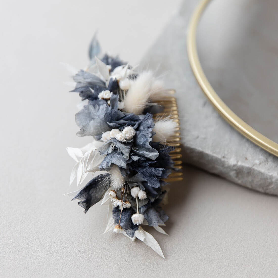 Hortensia Harmony: Haarkamm - Blau mit weißen Akzenten