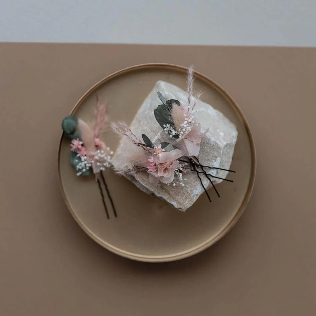 Haarnadel Trockenblumen Eukalyptus rosa