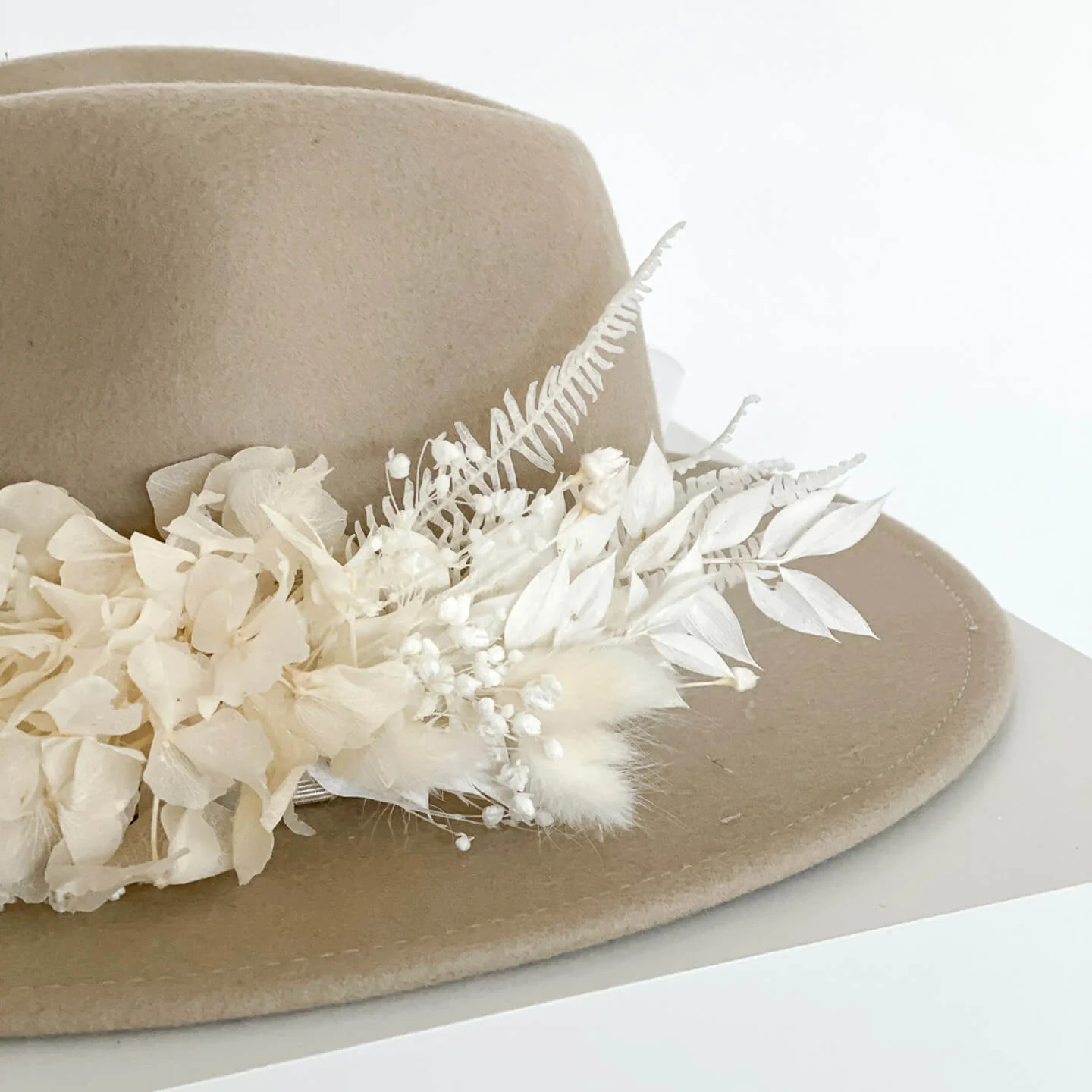 Hutband Trockenblumen weiß Hortensie