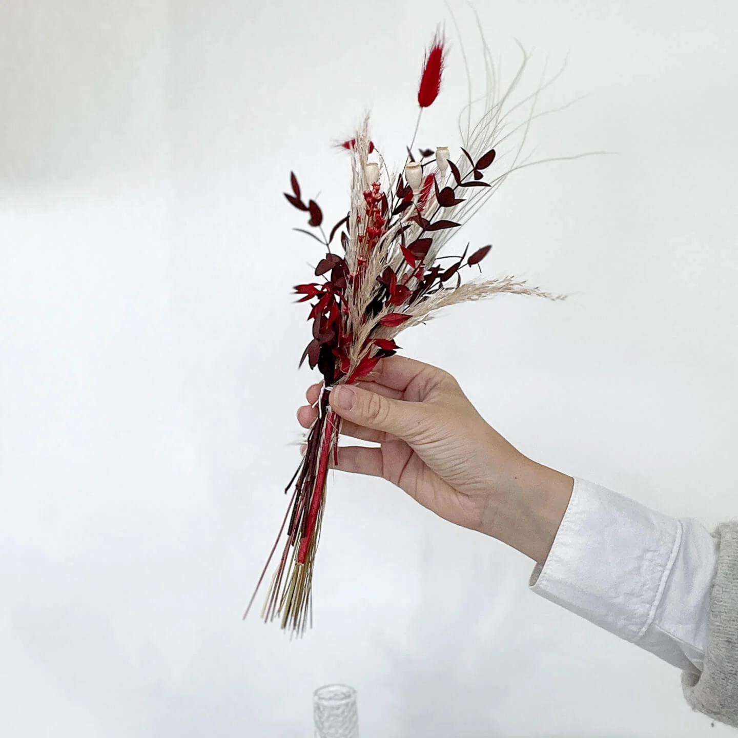 Trockenblumenstrauß Mini Pampasgras rot