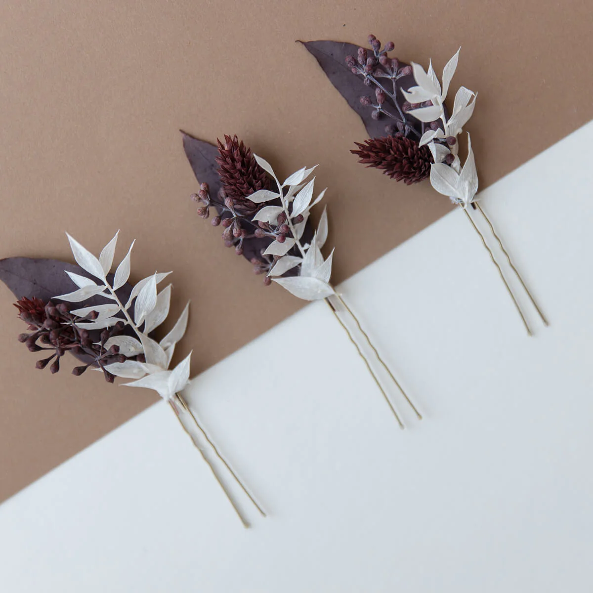 Haarnadel Trockenblumen Eukalyptus bordeaux