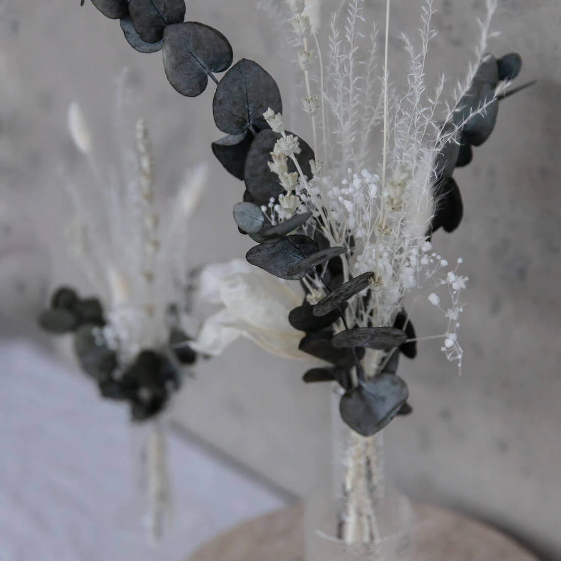 Trockenblumenstrauß Tischdeko Eukalyptus weiß