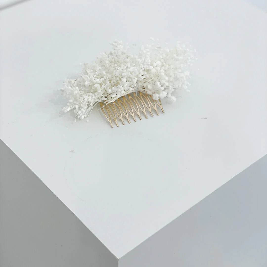 Haarkamm Trockenblumen weiß Schleierkraut