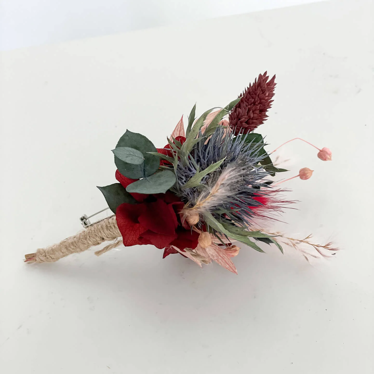 Anstecker Bräutigam I Trauzeuge I Trockenblumen Eukalyptus rosa rot