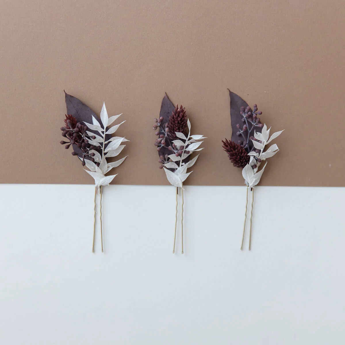 Haarnadel Trockenblumen Eukalyptus bordeaux