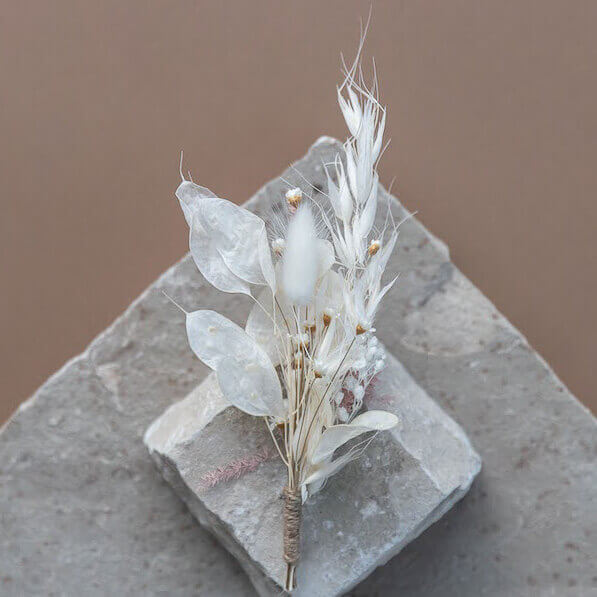 Anstecker Bräutigam I Trauzeuge I Trockenblumen weiß rosa