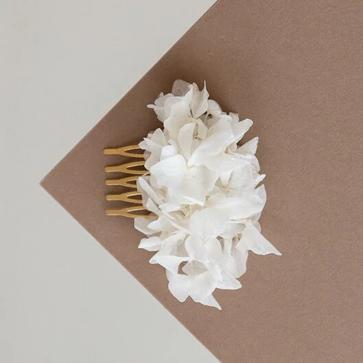 Haarkamm Trockenblumen weiß Hortensie