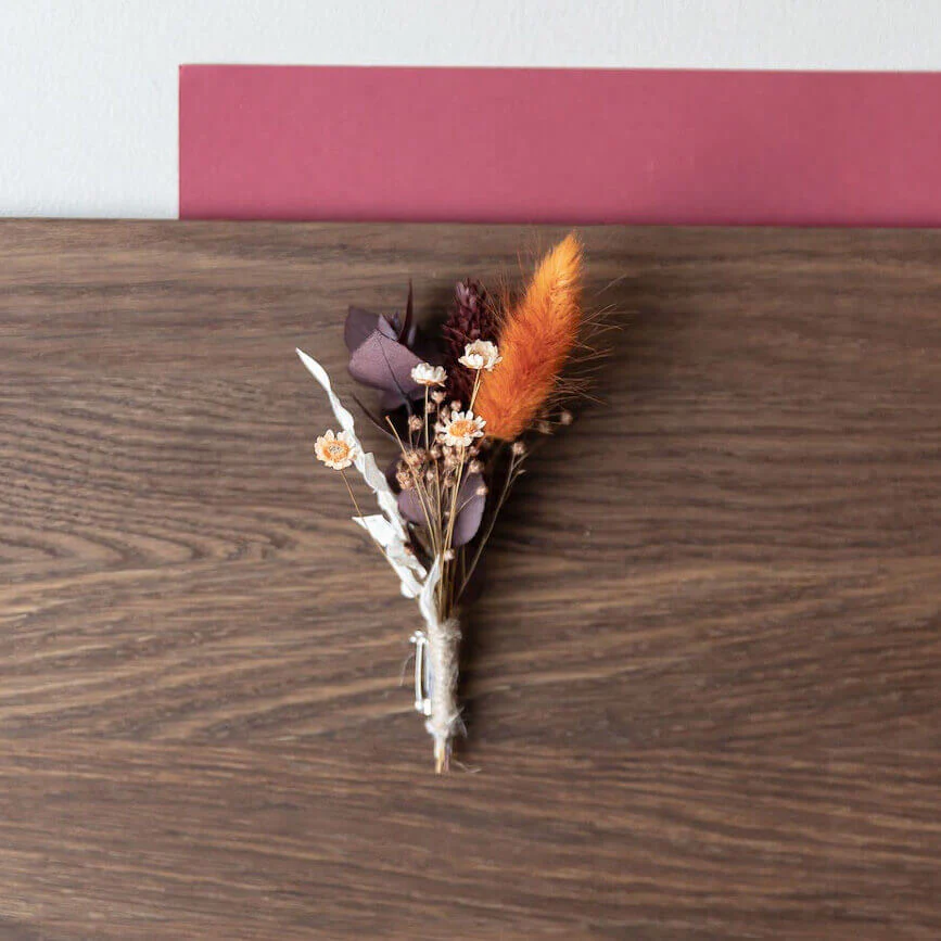 Anstecker Bräutigam & Trauzeuge Eukalyptus terracotta