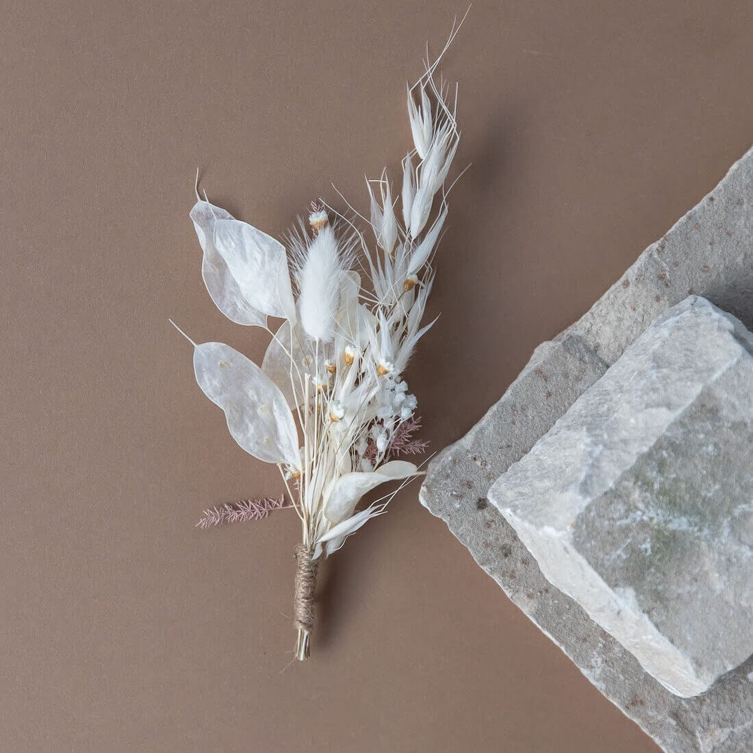 Anstecker Bräutigam I Trauzeuge I Trockenblumen weiß rosa