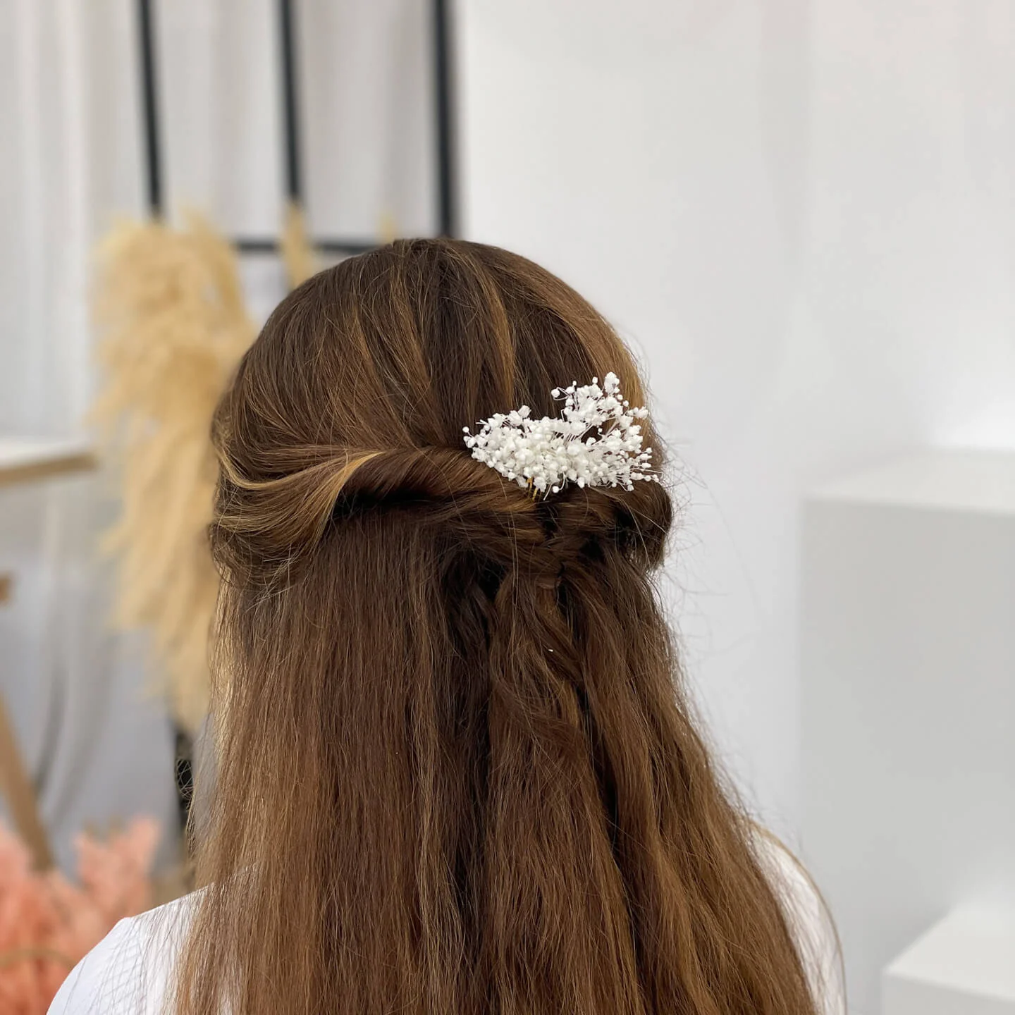 Haarkamm Trockenblumen weiß Schleierkraut