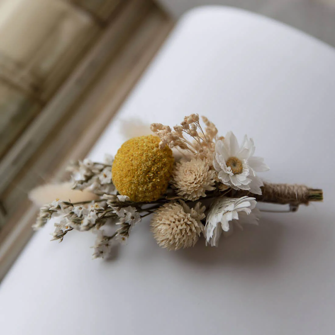 Anstecker Bräutigam I Trauzeuge I Trockenblumen gelb weiß