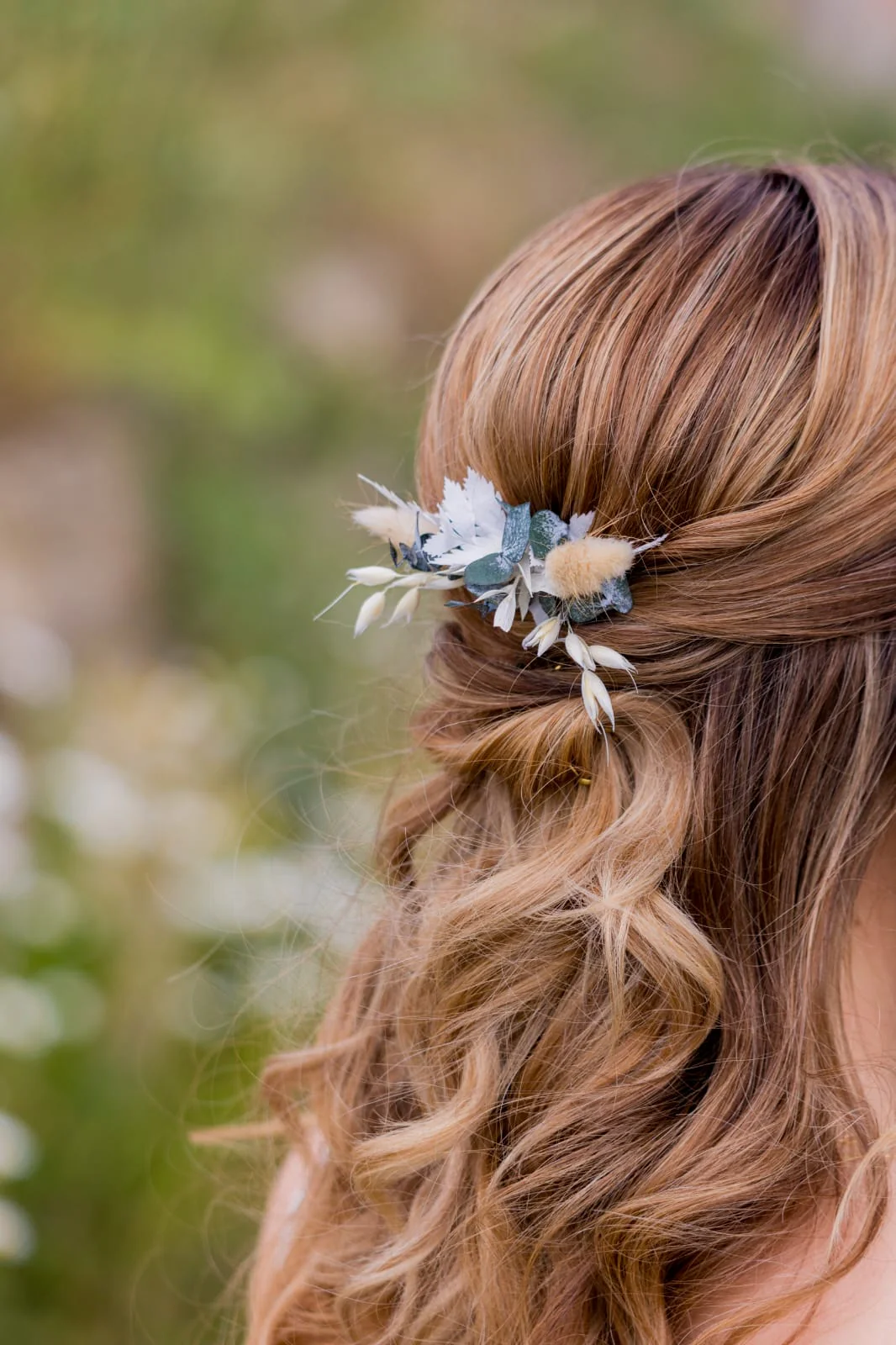 Haarkamm Trockenblumen Boho weiß