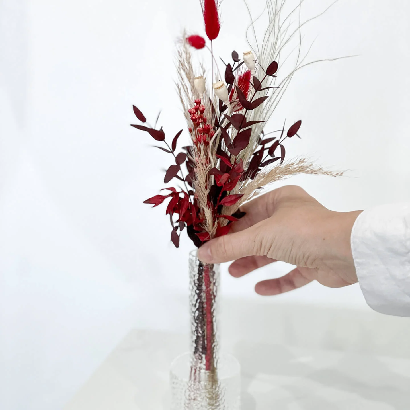 Trockenblumenstrauß Mini Pampasgras rot