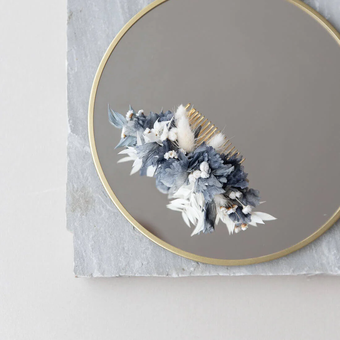 Hortensia Harmony: Haarkamm - Blau mit weißen Akzenten