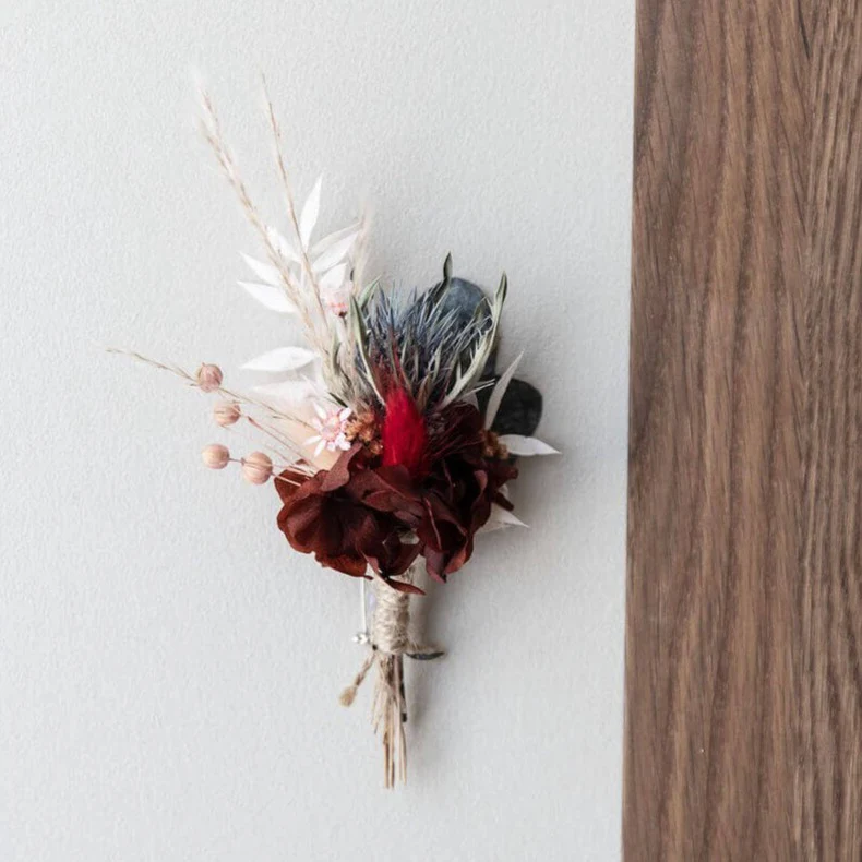 Anstecker Bräutigam I Trauzeuge I Trockenblumen Eukalyptus rosa rot