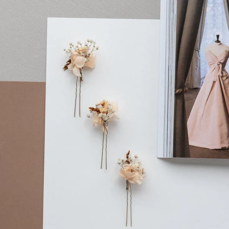 Haarnadel Trockenblumen Hortensie apricot