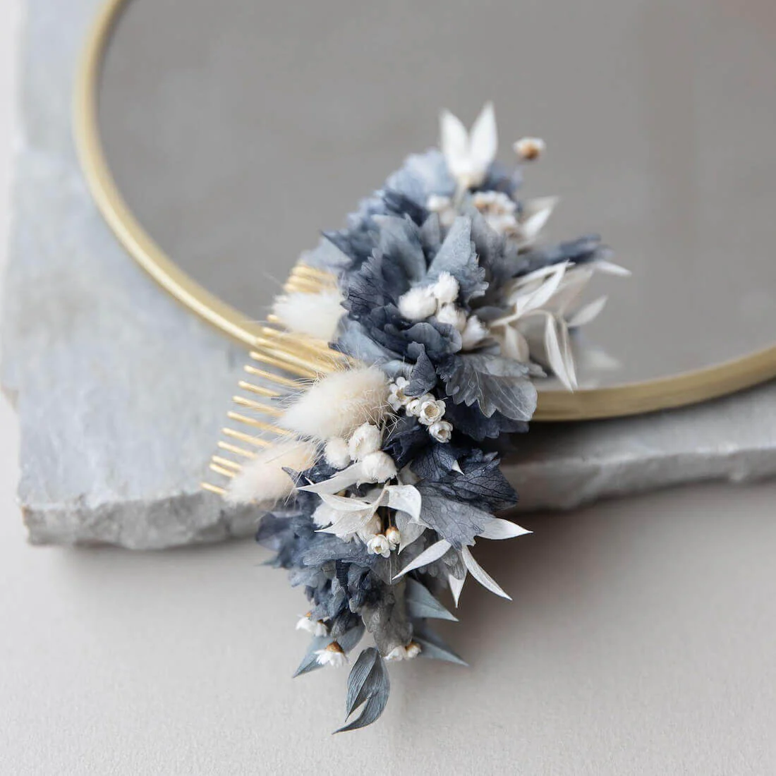 Hortensia Harmony: Haarkamm - Blau mit weißen Akzenten